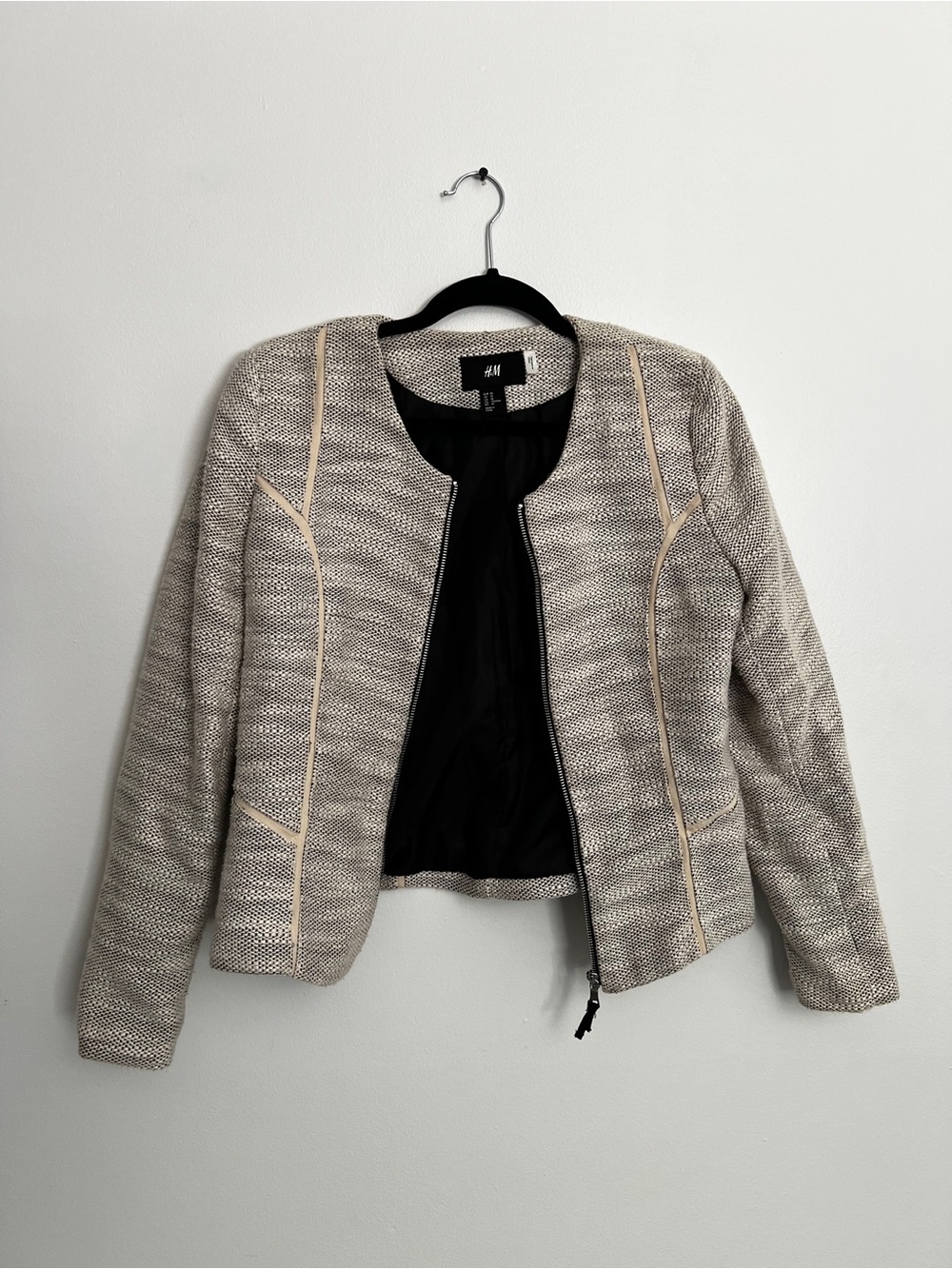 H&M neutral tweed zip jacket